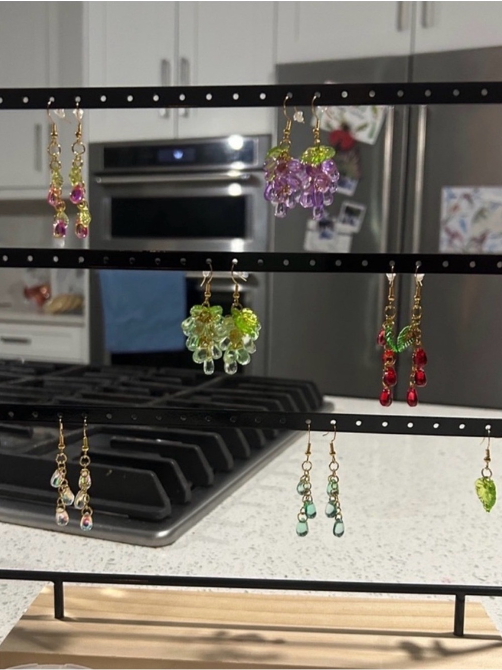 Gold Hook Green Leaf Dangle Earrings - Picture 3 of 3